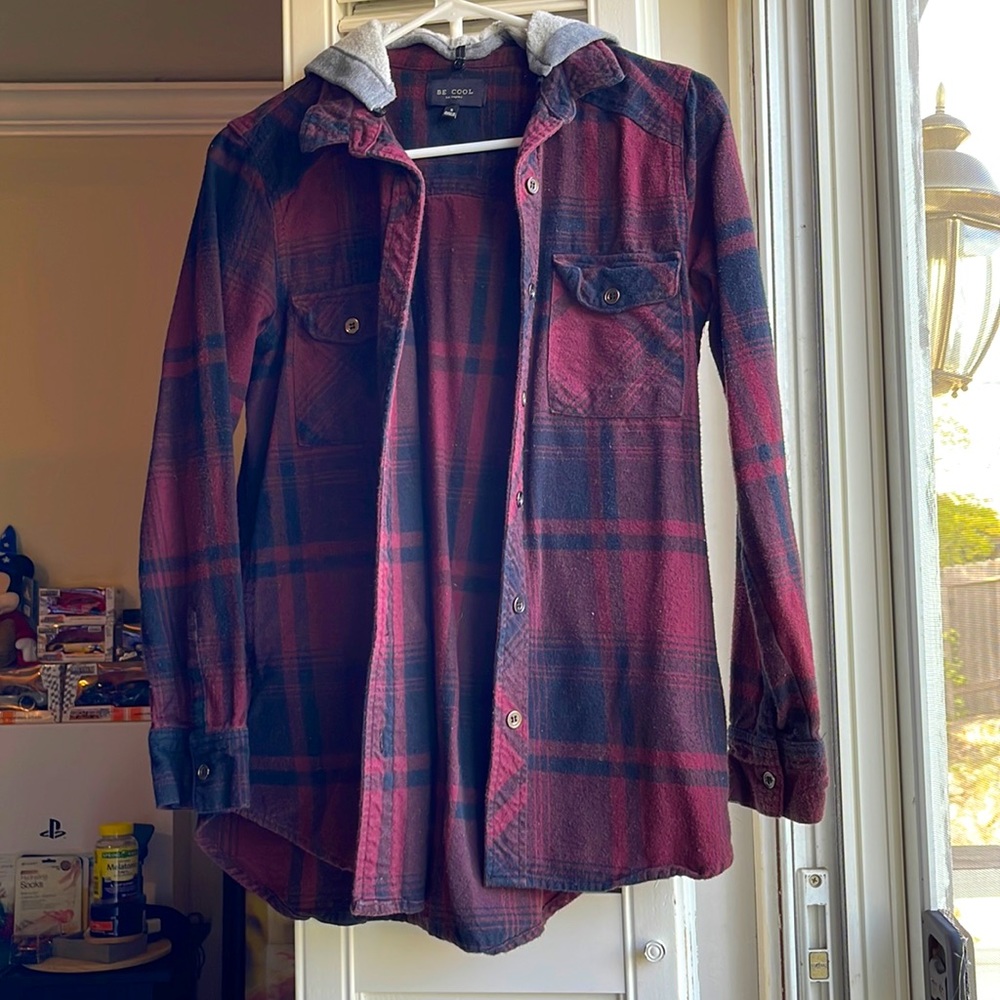 Plaid Button Up Hooded Jacket